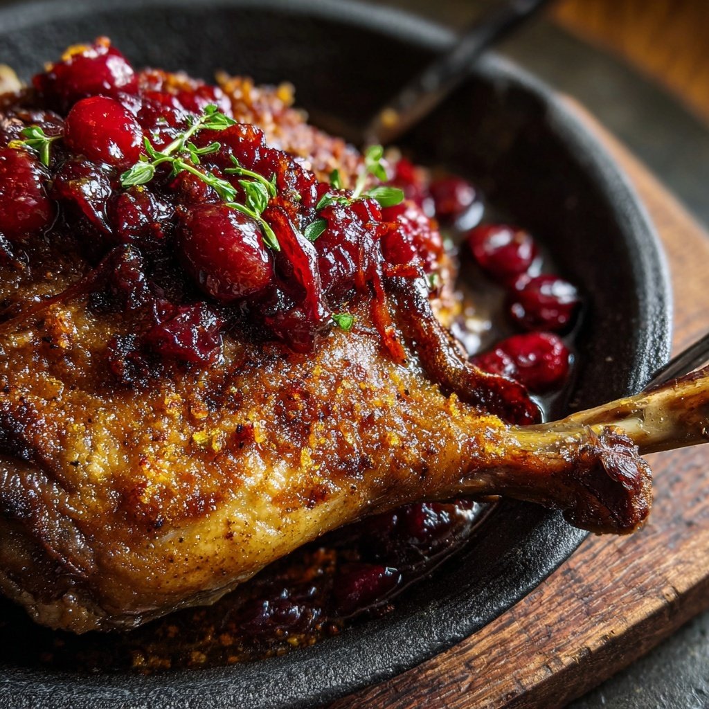 Duck Confit with Cherry Compote