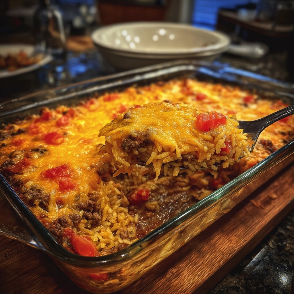 Ground Beef And Tomato Rice Bake