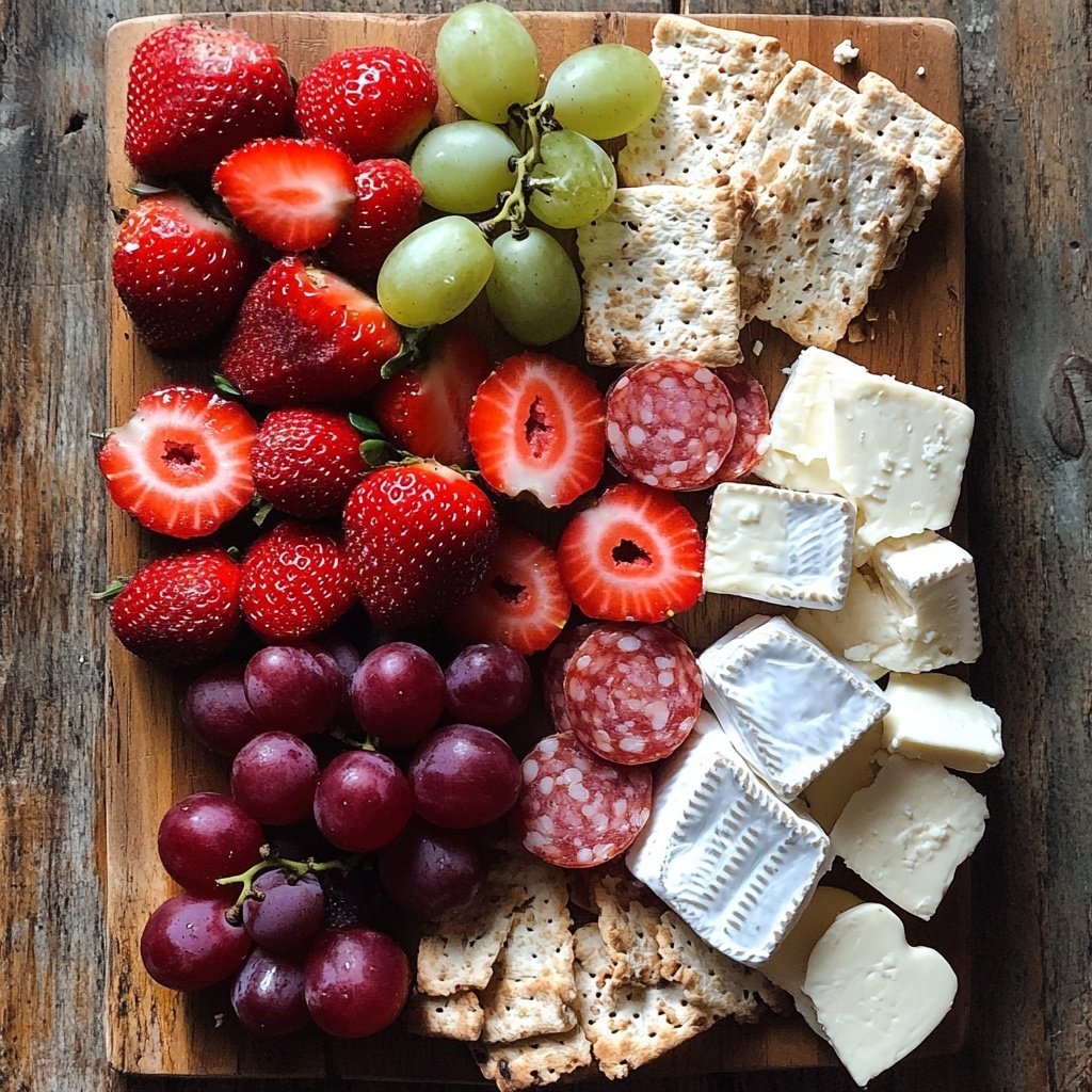 Valentines Charcuterie Board with Cheese and Fruit