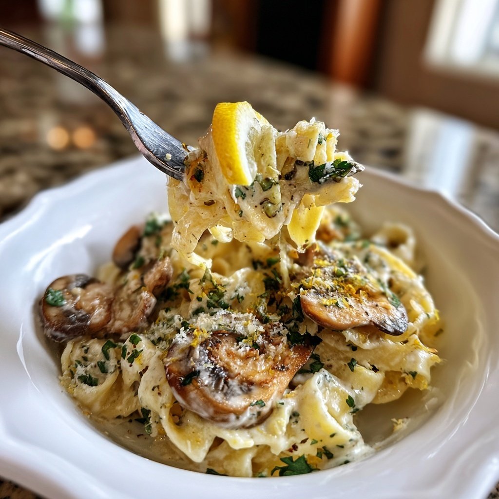 Romantic Creamy Lemon Mushroom Pasta