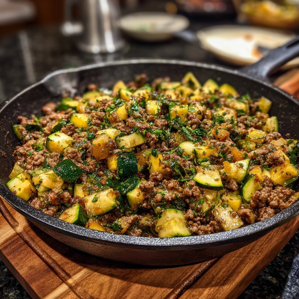 Ground Beef And Zucchini Skillet